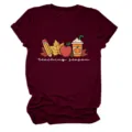 Detailed view of the teaching season maroon short sleeve t-shirt, casual autumn graphic tee. - S / Tops / Wine Red (White Letters Color Graphic)