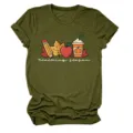 Teaching season casual women green round neck short sleeve t-shirt with autumn graphic. - S / Tops / Army Green (White Letters Color Graphic)