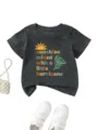 Grey short sleeve kids t-shirt with graphic print, comfortable casual children clothing detail. - 90 / Tops / Dark Gray