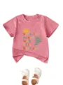 Kids short sleeve crewneck t-shirt with sunshine print and matching toddler bow shoes - 90cm / Tops / Peach