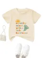 Kids graphic t-shirt with sunshine slogan and tornado print. Soft casual cotton top for daily wear. - 90cm / Tops / Apricot
