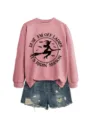 Damen rosa Grafik Langarm-Sweatshirt mit lustigem Halloween-Hexen-Design für den Herbst. - S / Oberteile / Roségold (Schwarze Buchstaben)