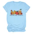 Light blue women's casual short-sleeve T-shirt with cute teaching season graphic detail. - S / Tops / Light Blue (Black Letters Multicolor Graphic)