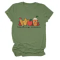Women casual round neck short sleeve t-shirt with cute autumn teaching season graphic print - S / Tops / Orange (Black Print)