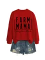 Rotes, langes Sweatshirt kombiniert mit modischen Destroyed Jeansshorts für Damen. - S / Oberteile / Rot
