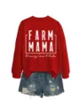 Damen rotes Sweatshirt kombiniert mit Jeansshorts, lässiges Langarm-Oberteil Outfit. - S / Oberteile / Rot