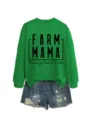 Grüner lässiger Damen Sweatshirt Detail mit stilvollem Buchstaben-Print für Alltag. - S / Oberteile / Grasgrün (Schwarze Grafik)