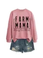 Damen rosa sweatshirt und jeansshorts set mit farm mama muster fur freizeit alltag. - S / Oberteile / Roségold