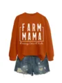 Damen lässiger orangefarbener Pullover mit Farm Mama Aufdruck für den modischen Herbst. - S / Oberteile / Gebranntes Orange (Weißer Druck)