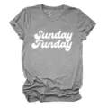 Grey women short sleeve t-shirt with Sunday Funday print, casual round neck basic tee top. - S / Tops / Dark Gray (White Font)