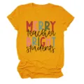 Maglietta casual da donna a maniche corte con scollo rotondo e stampa di lettere - Taglia S / Top / Giallo Senape (Grafica a colori con testo nero)