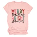 Maglietta casual da donna a maniche corte rosa con stampa grafica da insegnante dettaglio. - Taglia S / Top / Rosa (Testo Nero e Grafica a Colori)