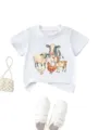 Cute watercolor farm animal print kids white t-shirt, casual short sleeve top for boys and girls. - 90 / Tops / White