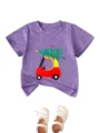 Children Christmas Tree Car Print Short Sleeve T-Shirt Casual Cute Daily Kids Top - 90cm / Tops / Purple