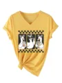 Women Casual V-Neck Short Sleeve T-Shirt Cute Three Ducks Graphic Tee Summer Top - S / Tops / Yellow