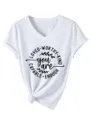 Wit dames V-hals korte mouw T-shirt met inspirerende quote print en geknoopt zoomdetail. - S / Tops / Wit