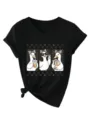 Μαύρο γυναικείο t-shirt με V λαιμόκοψη και κοντό μανίκι με χαριτωμένα σχέδια πατάκια. - Μαύρο