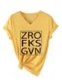 Women v neck short sleeve t shirt casual loose knotted hem yellow graphic tee top - S / Tops / Yellow (Black Print)