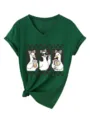 Γυναικείο χαριτωμένο t-shirt με τύπωμα πάπιας V λαιμόκοψη πράσινο καλοκαιρινό top - Vintage Πράσινο