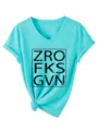 Turquoise V-neck short sleeve women T-shirt with front knot and stylish chest graphic print. - S / Tops / Deep Water Blue (Black Print)