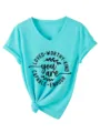 Comfortabel dames casual V-hals korte mouw t-shirt met inspirerend tekstgrafisch detail. - S / Tops / Diep Waterblauw