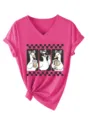 Cute cartoon ducks graphic V-neck short sleeve women t-shirt with front knot design casual top - M / Tops / Rose Red