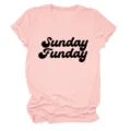 Casual roze Sunday Funday dames t-shirt korte mouw ronde hals comfortabele top. - S / Tops / Roze (Zwart Lettertype)