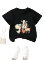 Cute farm animals black kids t-shirt, comfortable crew neck short sleeve top for boys and girls. - 90 / Tops / Black
