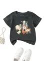 Cute kids dark grey short sleeve t-shirt featuring lovely farm animals watercolor print style. - 90 / Tops / Dark Gray