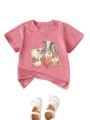 Kids short sleeve t-shirt pink watercolor farm animals tee casual children top clothing - Peach