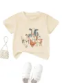 Cute kids short sleeve cotton t-shirt with lovely watercolor farm animals print top. - Apricot