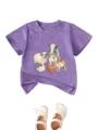 Kids short-sleeve t-shirt with cute watercolor farm animals print, soft casual top. - Purple