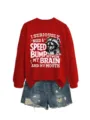 Rotes Damen Sweatshirt mit lustigem Waschbären Motiv und humorvollem Spruch bedruckt. - S / Oberteile / Knallrotes Sweatshirt (Weißes Muster)