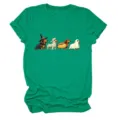 Detail shot of the green short sleeve tee featuring cute halloween dachshund dog print graphic. - S / Tops / Vintage Blue