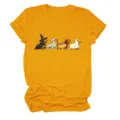 Cute Halloween Dachshund Dog Graphic Print Women Short Sleeve Casual Round Neck T-Shirt Top - S / Tops / Mustard Yellow