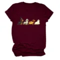 Cute Halloween dachshund graphic print detail on burgundy short sleeve crew neck women tshirt. - S / Tops / Burgundy