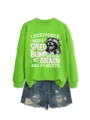 Grüner Langarm-Pullover mit lustiger Waschbär-Grafik und witzigem Spruch für Damen - S / Oberteile / Neongrünes Sweatshirt (Weißes Muster)