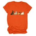 Cute halloween dachshund short sleeve crewneck t-shirt for women casual orange tee top - S / Tops / Orange