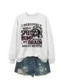 Lustiger Waschbär Print Damen Sweatshirt lässiges langärmliges graues Oberteil mit Shorts. - S / Oberteile / Altweiß (Schwarze Grafik)