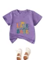 Kids purple short sleeve t-shirt with cute lake babe graphic, summer casual baby clothing top. - Purple