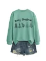 Women Christmas Tree Print Mint Green Long Sleeve Sweatshirt Casual Pullover Holiday Top - S / Tops / Light Green Sweatshirt (Black Text Pattern)