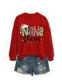Sudadera roja de Navidad Nana Claus para mujer bonita gorro de Papá Noel gráfico manga - S / Tops / Rojo Brillante