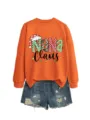Detail view of a stylish orange women's Christmas Nana Claus graphic sweatshirt design. - S / Tops / Orange