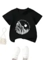Kinder schwarzes Kurzarm T-Shirt mit Vater-Erkundungs-Grafik, lässiges Oberteil für Jungen - 90 / Oberteile / Schwarz
