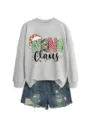 Women Christmas Nana Claus Graphic Sweatshirt Long Sleeve Holiday Casual Pullover Top - S / Tops / Pink (Black Print)
