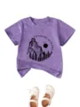 T-shirt casual pour enfants a manches courtes et col rond avec motif montagne style quotidien - Violet