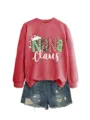 Christmas Nana Claus print long sleeve crewneck sweatshirt for women, cozy holiday top. - S / Tops / Red (White Graphic)