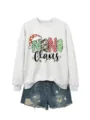 Christmas graphic sweatshirt for women featuring cute Nana Claus print and casual denim shorts set. - S / Tops / Off-white (Black Print)