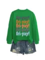 Casual green long sleeve sweatshirt with fun letter print, comfortable women casual top. - S / Tops / Grass Green