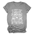 Grey short sleeve t-shirt for women featuring a cute pumpkin teacher graphic print. - S / Tops / Dark Gray (White Font)